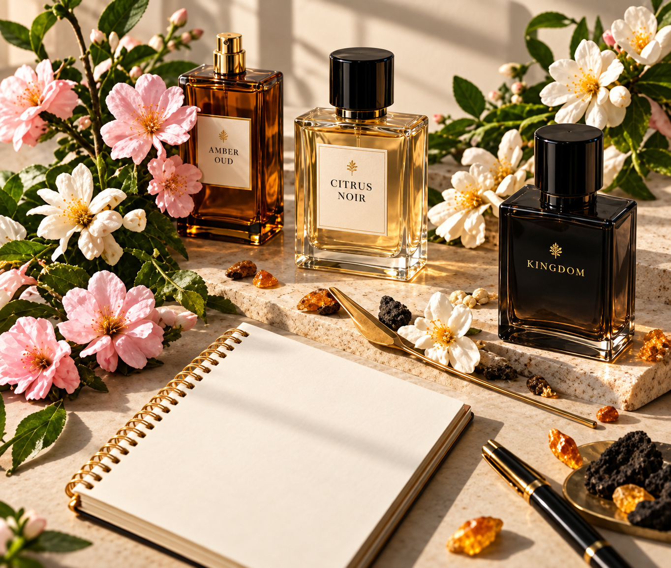 Perfume collection with flowers